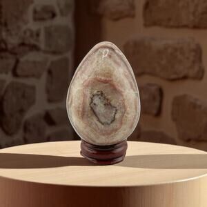 Stunning Banded Agate Onyx Egg Crystal Formations W/ Stand 2.5" Cream Browns